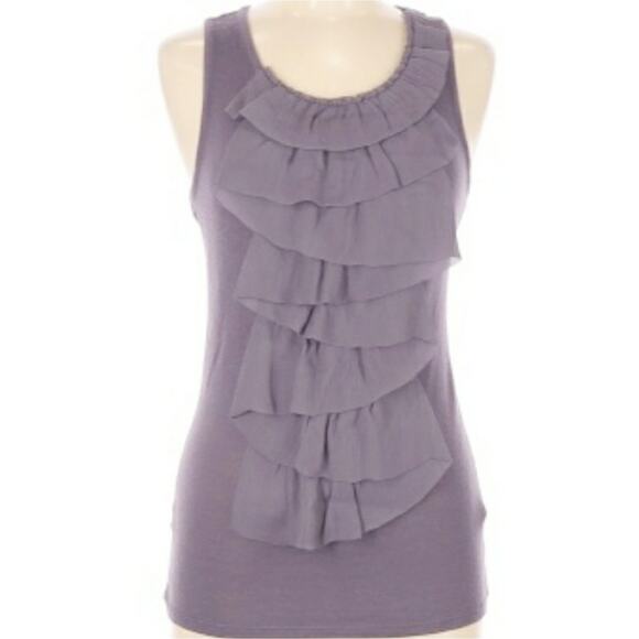 Club Monaco 100% Silk Ruffle Trim Knit Sleeveless Top Dark Lavender Size Medium - Picture 1 of 10